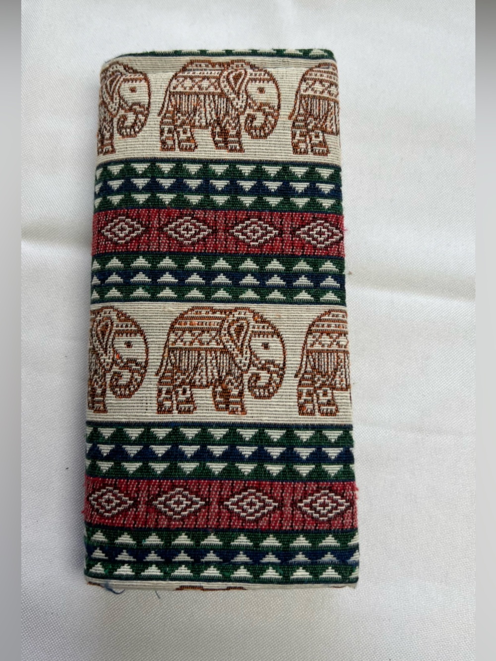 Elephant Motif Cotton Wallet in Green & Red - Unbranded